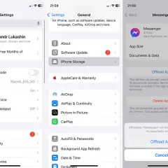 Jak wyczyścić Messenger? Na ekranie iPhone'a widać opcję "Odciąż aplikację" w ustawieniach Messengera, co pozwala zwolnić miejsce.