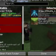 Jak pobrać texture pack do Minecraft: Xray Ultimate wybrany do instalacji. Dostępne inne pakiety.