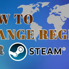 Jak zmienić region na Steam? Grafika z mapą świata i logo Steam.