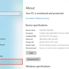 Jak sprawdzić specyfikacje komputera: ekran "About" w Ustawieniach Windows pokazuje szczegóły procesora, RAM i systemu.