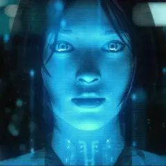 Twarz Cortany, niebieska, holograficzna postać z gry Halo. Czy to jest to, co masz na myśli pytając "Cortana co to jest"?