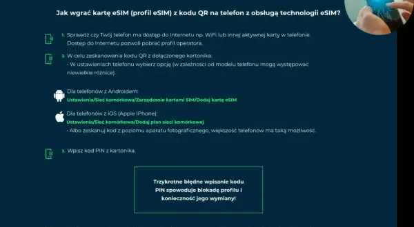 Instrukcja wgrywania profilu eSIM na telefon z obsługą technologii eSIM, np. z oferty Cyfrowy Polsat.