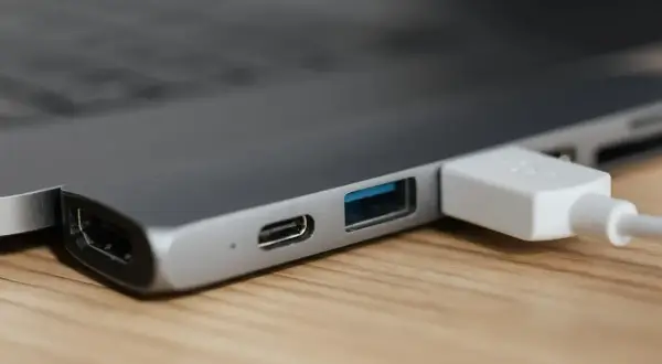 Hub USB-C z portem HDMI i USB-A. Choć nie można naładować laptopa przez HDMI, ten hub oferuje wiele możliwości podłączenia.