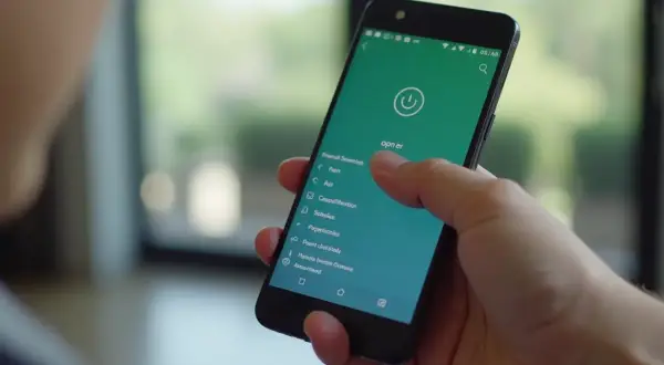 Osoba dotyka ekranu telefonu Oppo, szukając opcji "opner", która może pomóc w wyłączeniu telefonu.