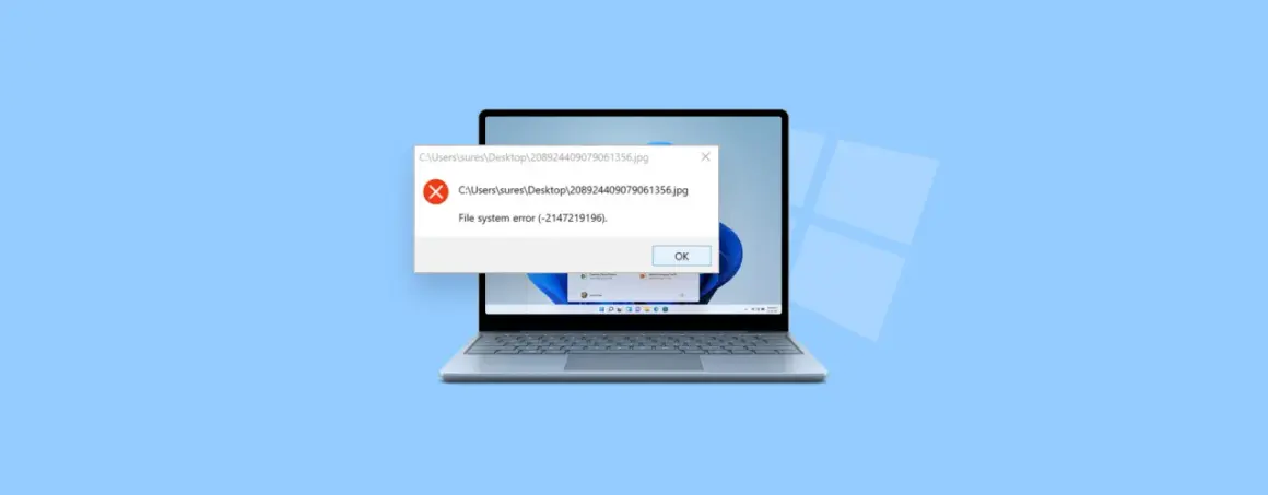 Błąd systemu plików na laptopie. Może to oznaczać problem z dyskiem, który wymaga użycia narzędzia dism.