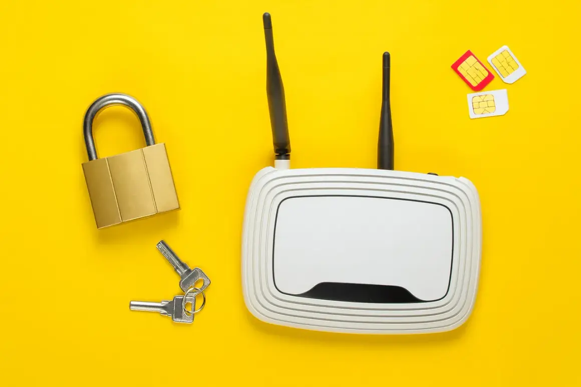 Kłódka, klucze, router i karty SIM symbolizują internet na kartę bez umowy. Wolność i bezpieczeństwo połączenia.