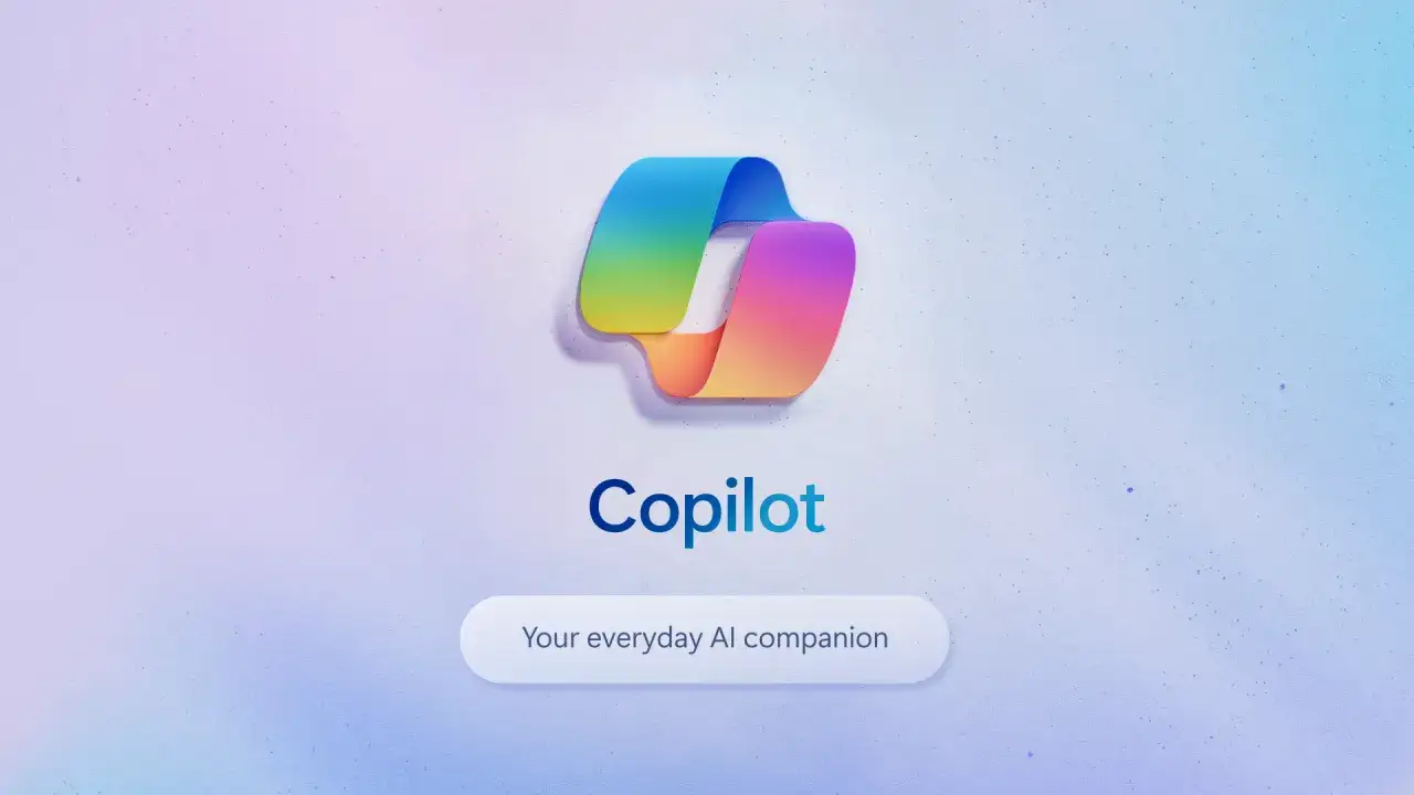 Kolorowe logo Copilot, które przypomina wstążkę, i napis