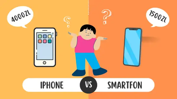 Chłopak zastanawia się, czym się różni iPhone (4000 zł) od smartfona (1500 zł).