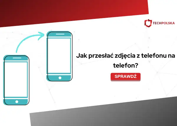 Ilustracja pokazuje, jak przesłać zdjęcia z telefonu na telefon. Strzałka symbolizuje transfer danych.
