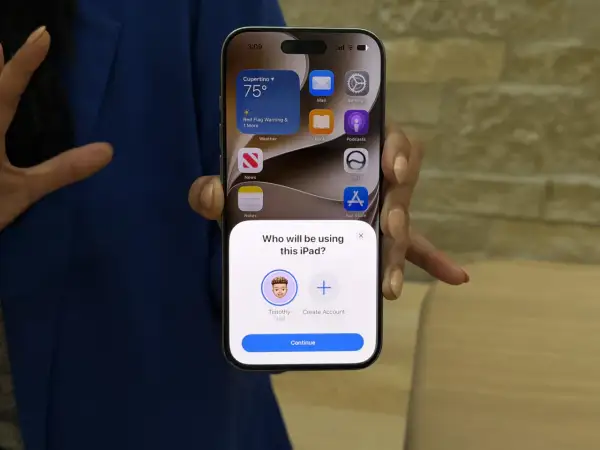 Ustawianie kontroli rodzicielskiej na iPhone. Ekran wyboru użytkownika: "Timothy Child" i opcja "Utwórz konto".